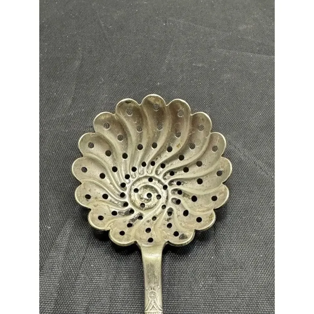 Antique NF Nickel Silver Co Julep Strainer Bon Bon Nut Spoon Scalloped Shell 4